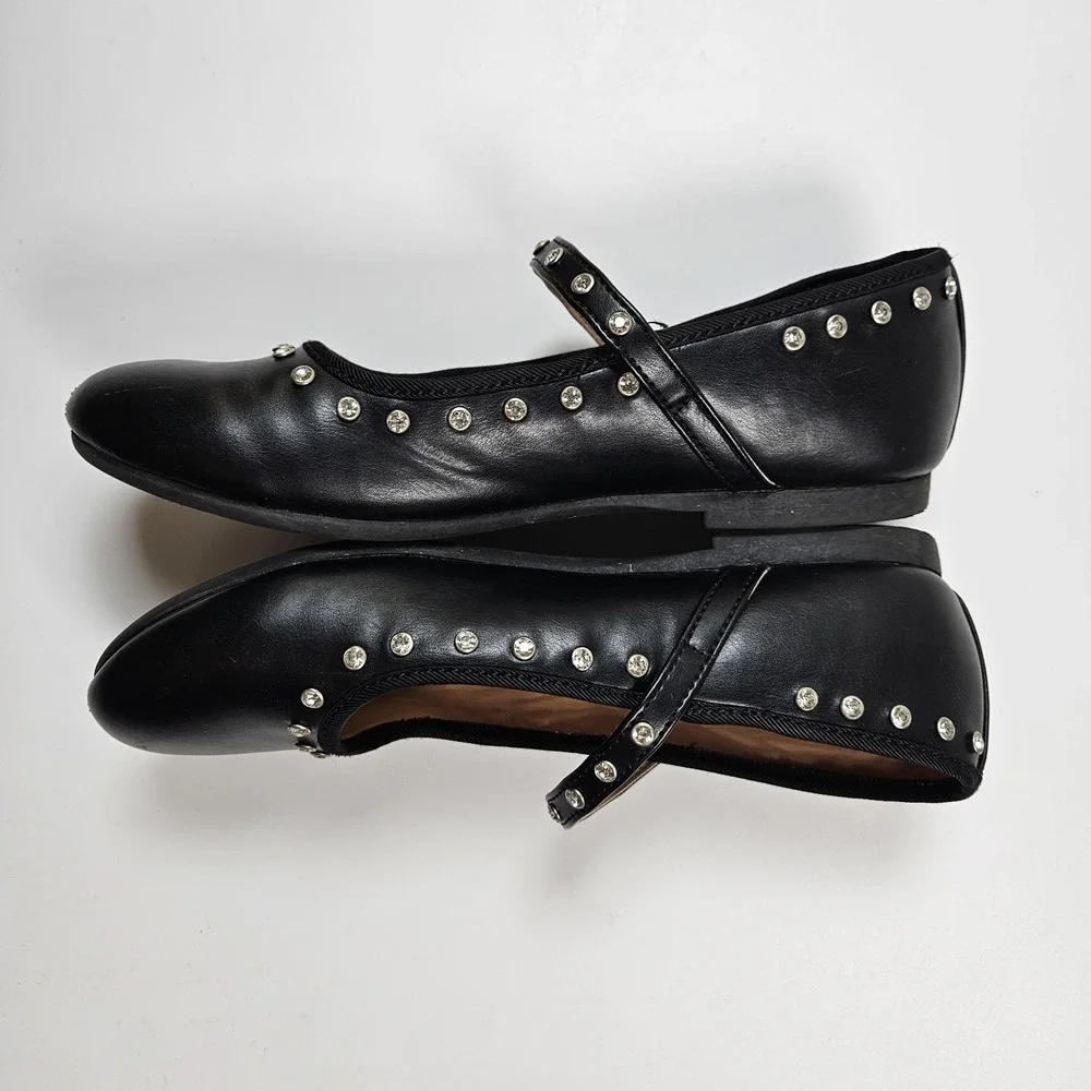 Steve Madden Kids Black Rhinestone Mary Jane Flats Dress Shoes Size Youth 5